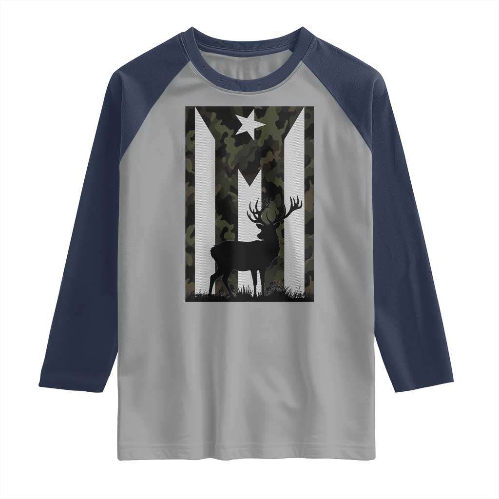 Deer Hunting Camo Puerto Rican Flag Raglan Shirt Boricua Hunters TS10 Sport Gray Navy Print Your Wear