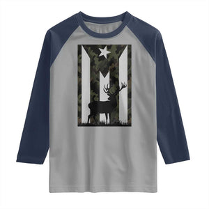 Deer Hunting Camo Puerto Rican Flag Raglan Shirt Boricua Hunters TS10 Sport Gray Navy Print Your Wear