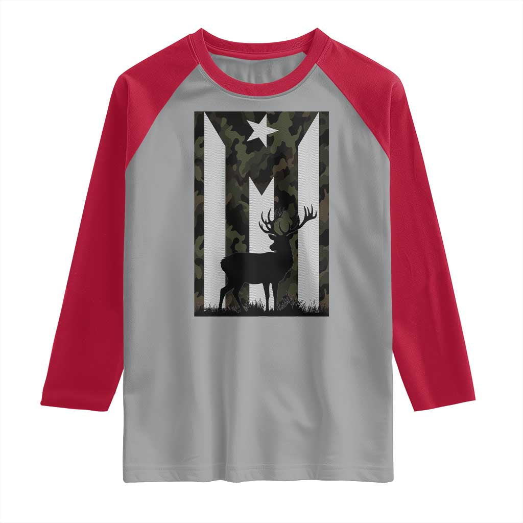 Deer Hunting Camo Puerto Rican Flag Raglan Shirt Boricua Hunters TS10 Sport Gray Red Print Your Wear