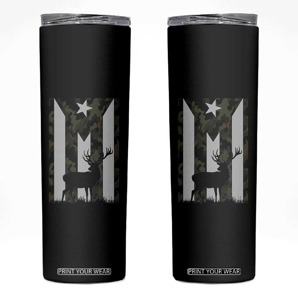 Deer Hunting Camo Puerto Rican Flag Skinny Tumbler Boricua Hunters TS10 Black Print Your Wear