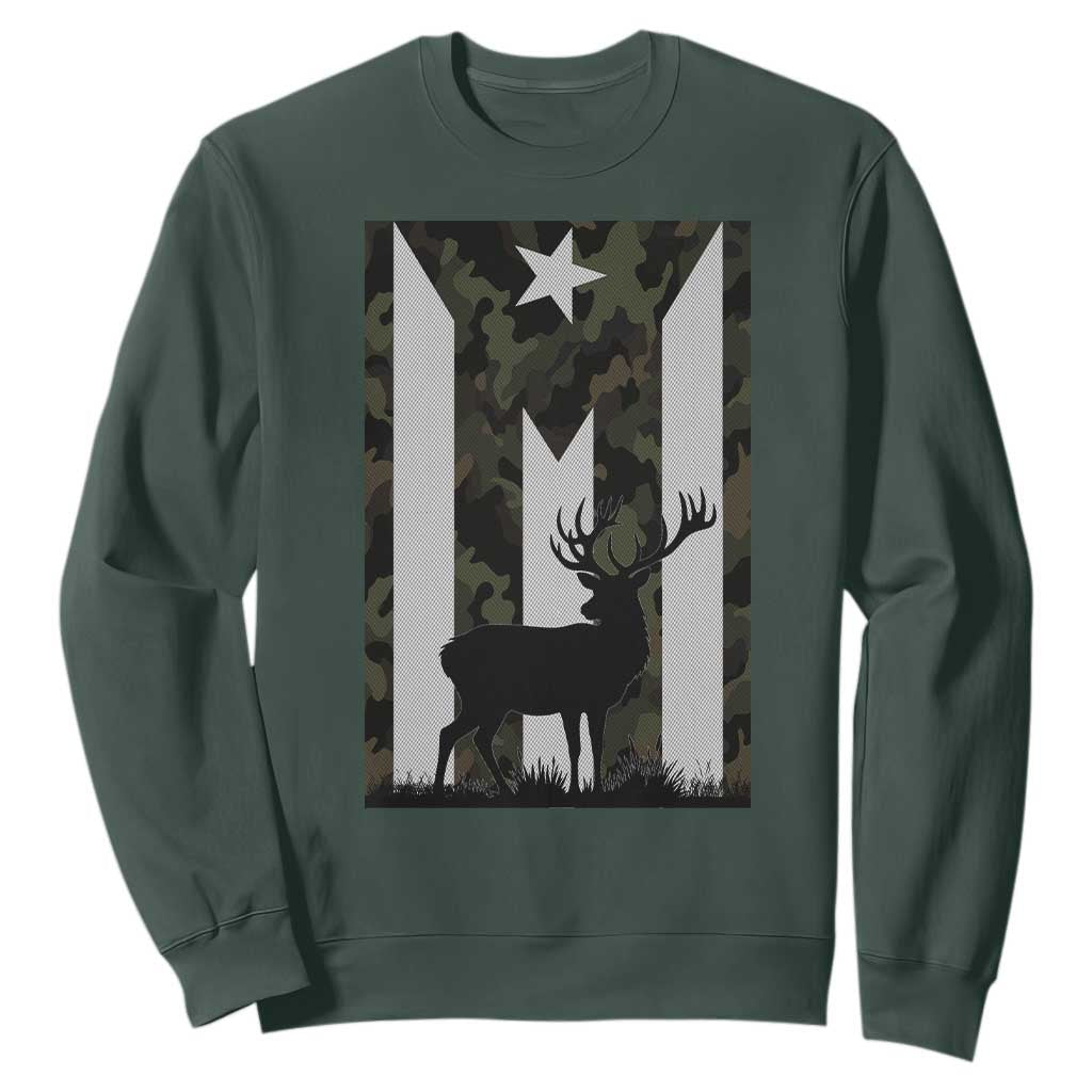 Deer Hunting Camo Puerto Rican Flag Sweatshirt Boricua Hunters TS10 Dark Forest Green Print Your Wear