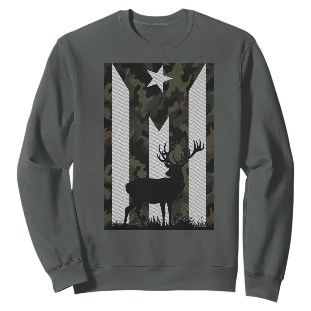 Deer Hunting Camo Puerto Rican Flag Sweatshirt Boricua Hunters TS10 Dark Heather Print Your Wear