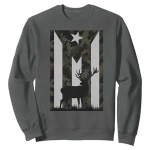 Deer Hunting Camo Puerto Rican Flag Sweatshirt Boricua Hunters TS10 Dark Heather Print Your Wear
