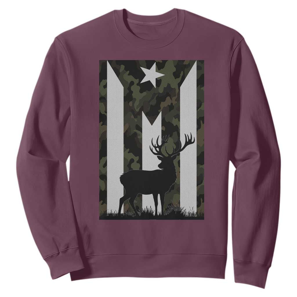 Deer Hunting Camo Puerto Rican Flag Sweatshirt Boricua Hunters TS10 Maroon Print Your Wear