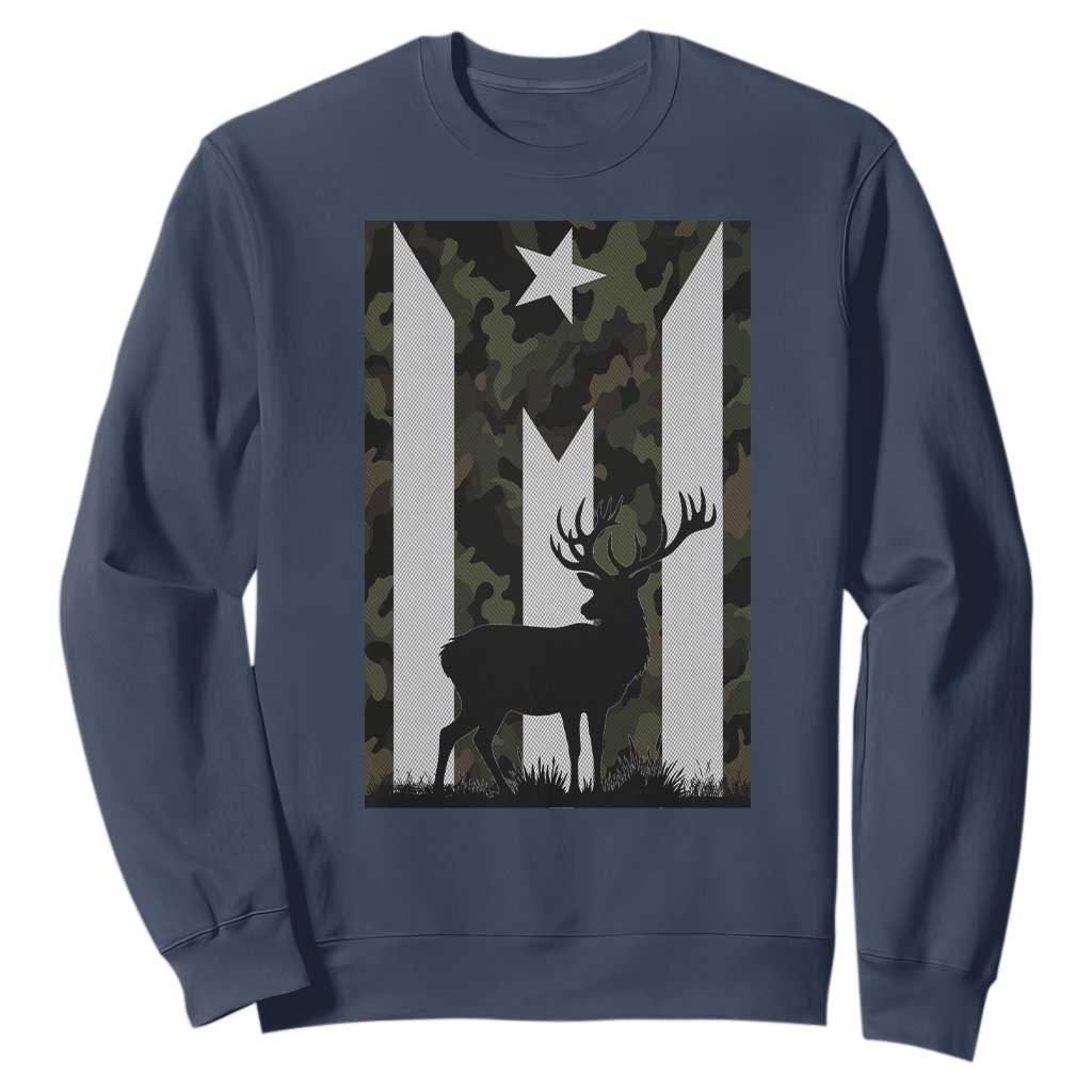 Deer Hunting Camo Puerto Rican Flag Sweatshirt Boricua Hunters TS10 Navy Print Your Wear