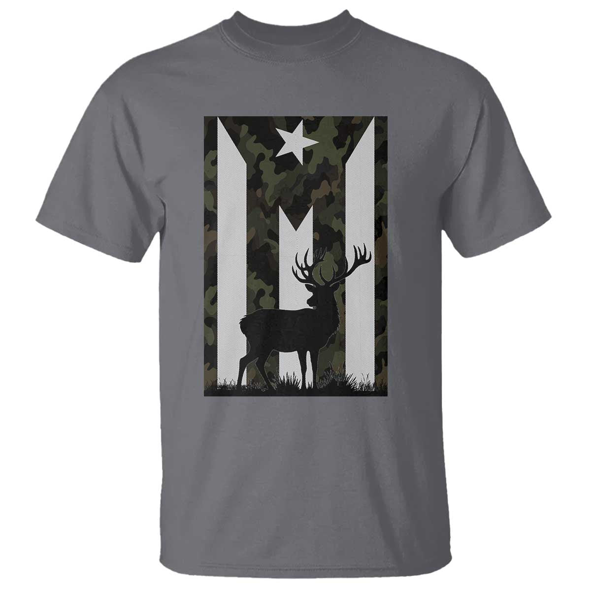 Deer Hunting Camo Puerto Rican Flag T Shirt Boricua Hunters TS10 Charcoal Print Your Wear