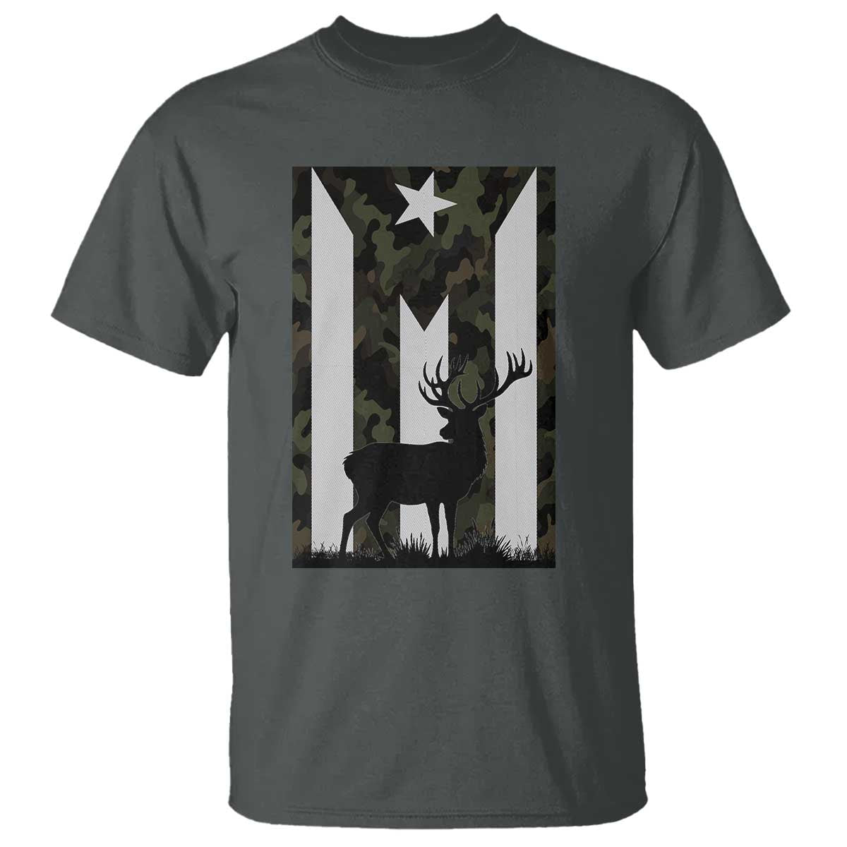 Deer Hunting Camo Puerto Rican Flag T Shirt Boricua Hunters TS10 Dark Heather Print Your Wear