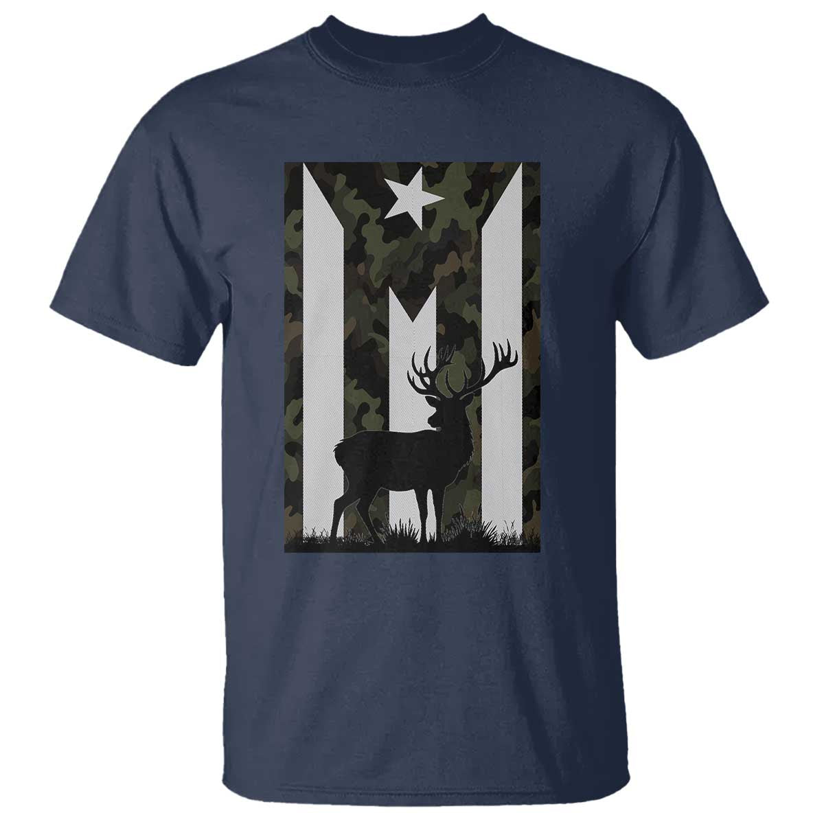 Deer Hunting Camo Puerto Rican Flag T Shirt Boricua Hunters TS10 Navy Print Your Wear