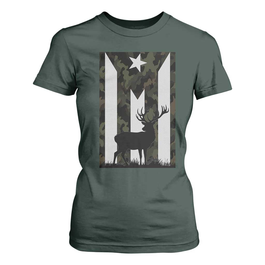 Deer Hunting Camo Puerto Rican Flag T Shirt For Women Boricua Hunters TS10 Dark Forest Green Print Your Wear