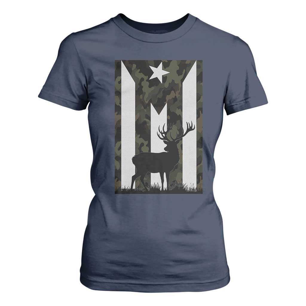 Deer Hunting Camo Puerto Rican Flag T Shirt For Women Boricua Hunters TS10 Navy Print Your Wear