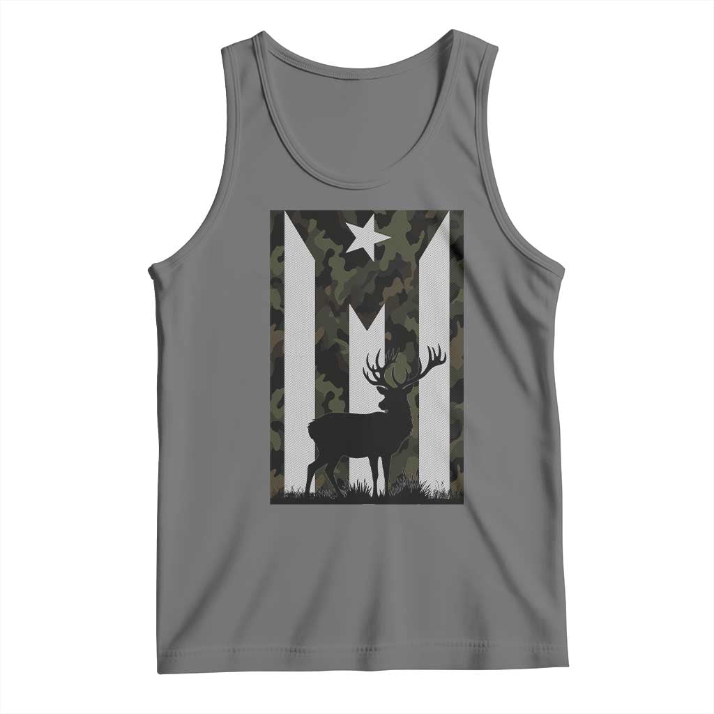 Deer Hunting Camo Puerto Rican Flag Tank Top Boricua Hunters TS10 Black Heather Print Your Wear