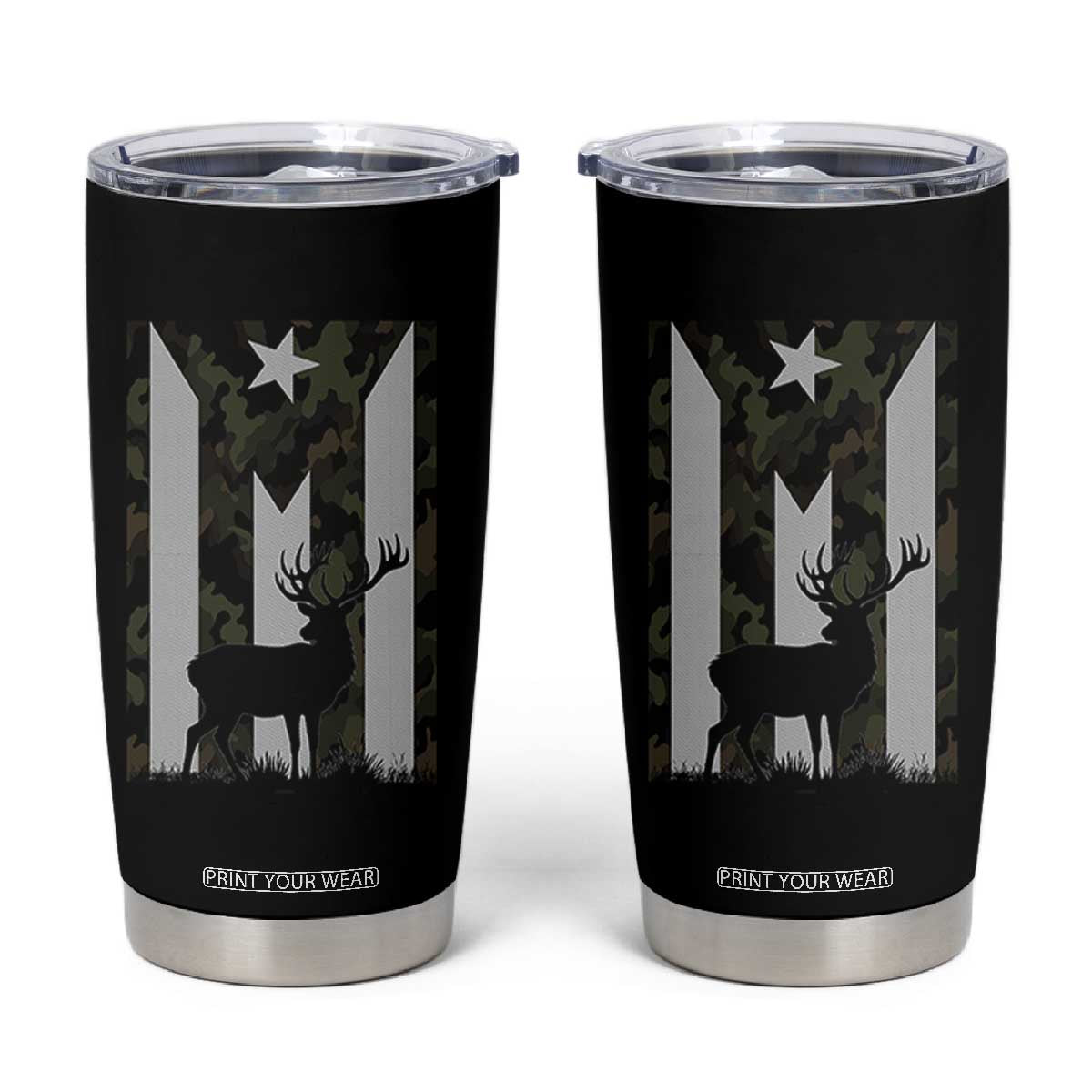 Deer Hunting Camo Puerto Rican Flag Tumbler Cup Boricua Hunters TS10 Black Print Your Wear