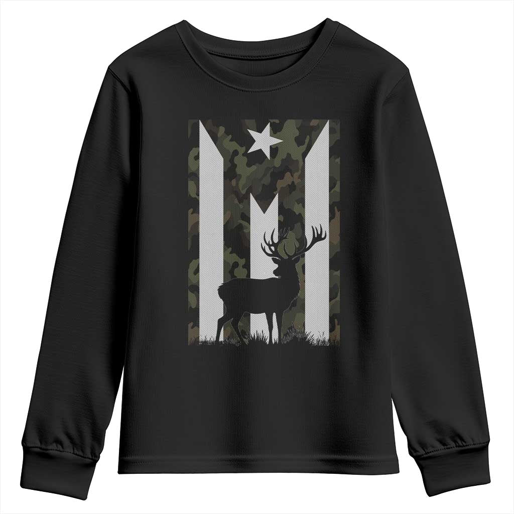Deer Hunting Camo Puerto Rican Flag Youth Sweatshirt Boricua Hunters TS10 Black Print Your Wear