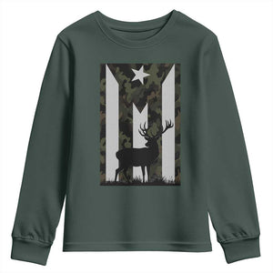 Deer Hunting Camo Puerto Rican Flag Youth Sweatshirt Boricua Hunters TS10 Dark Forest Green Print Your Wear