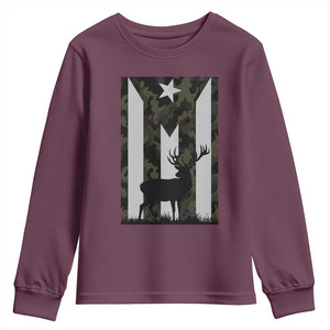 Deer Hunting Camo Puerto Rican Flag Youth Sweatshirt Boricua Hunters TS10 Maroon Print Your Wear