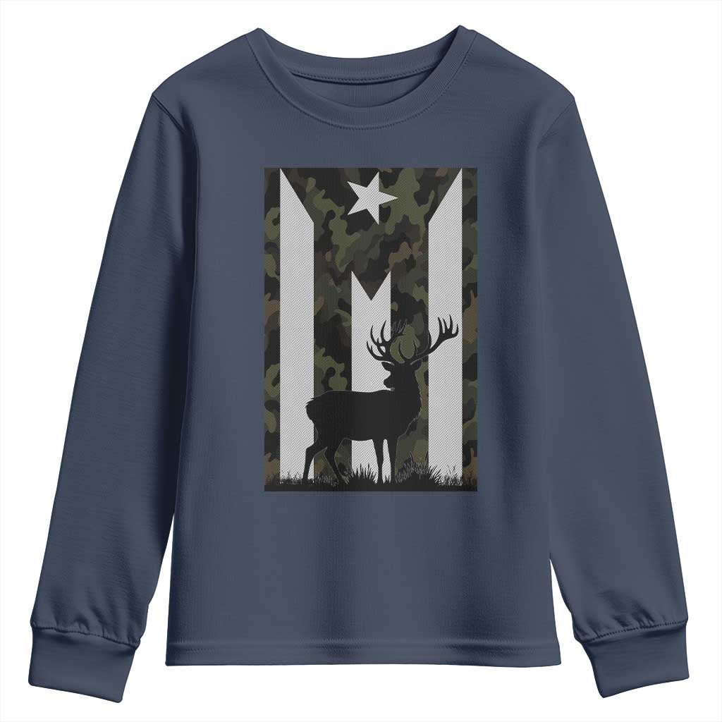 Deer Hunting Camo Puerto Rican Flag Youth Sweatshirt Boricua Hunters TS10 Navy Print Your Wear