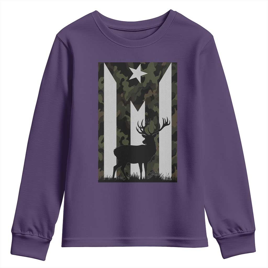 Deer Hunting Camo Puerto Rican Flag Youth Sweatshirt Boricua Hunters TS10 Purple Print Your Wear