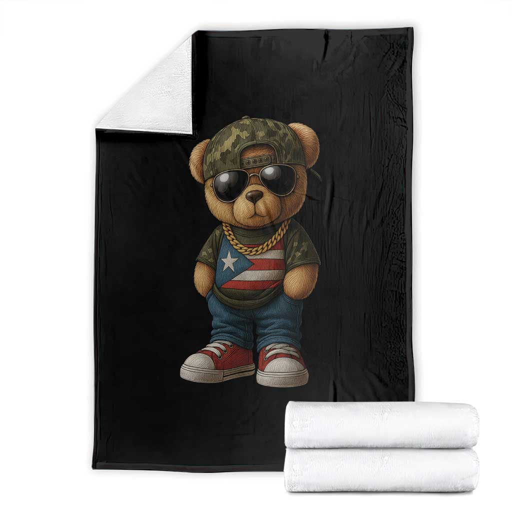 Camo Teddy Bear Puerto Rico Flag Throw Blanket Camouflage Rican Boricua TS10 Black Print Your Wear