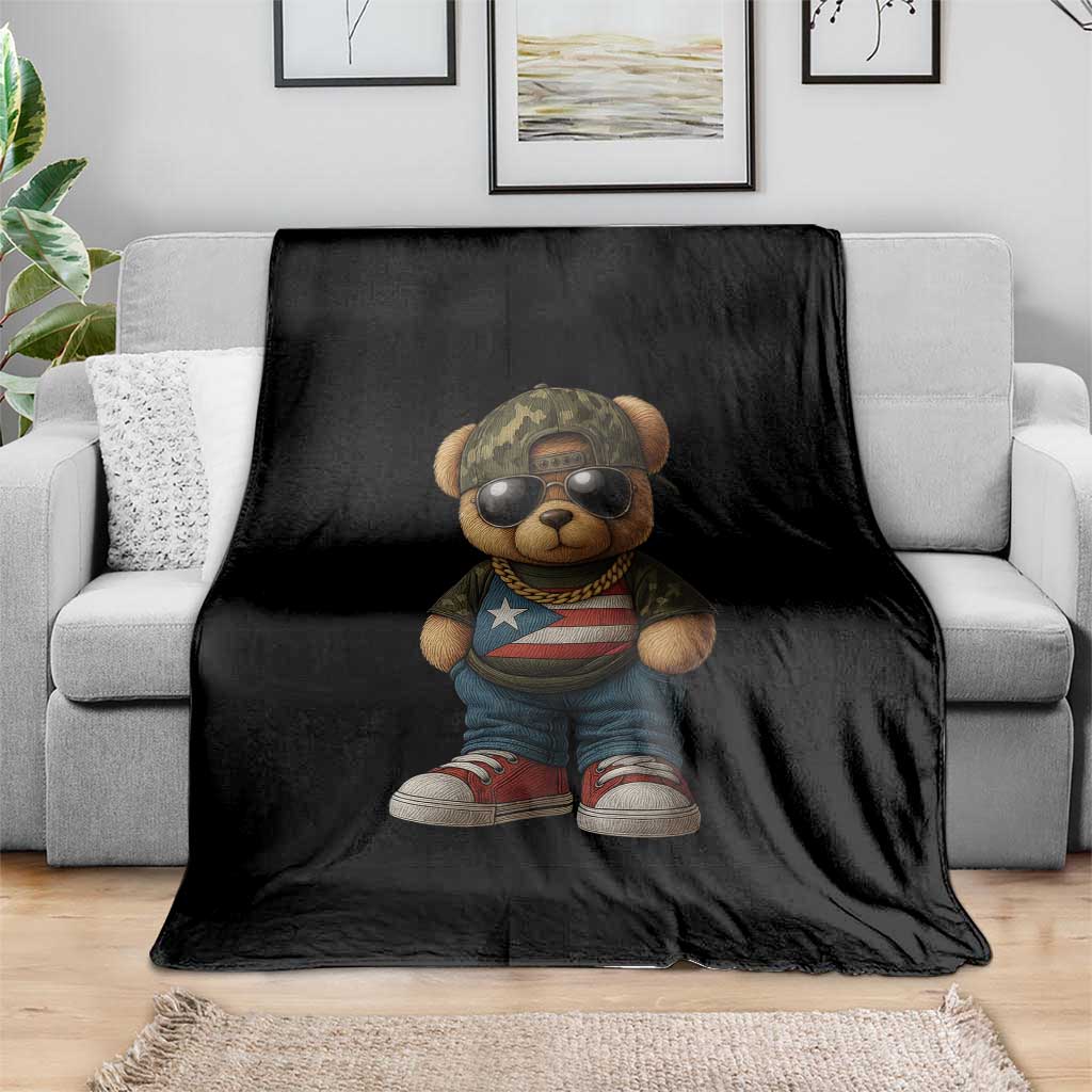 Camo Teddy Bear Puerto Rico Flag Throw Blanket Camouflage Rican Boricua TS10 Print Your Wear