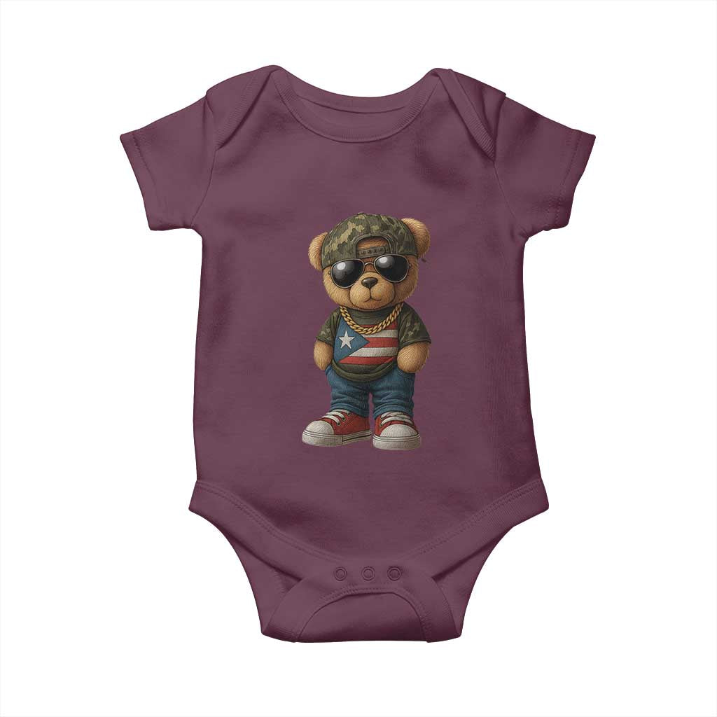 Camo Teddy Bear Puerto Rico Flag Baby Onesie Camouflage Rican Boricua TS10 Maroon Print Your Wear