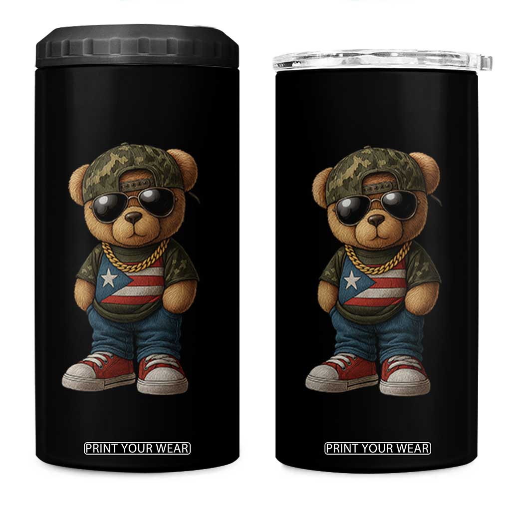 Camo Teddy Bear Puerto Rico Flag 4 in 1 Can Cooler Tumbler Camouflage Rican Boricua TS10 One Size: 16 oz Black Print Your Wear