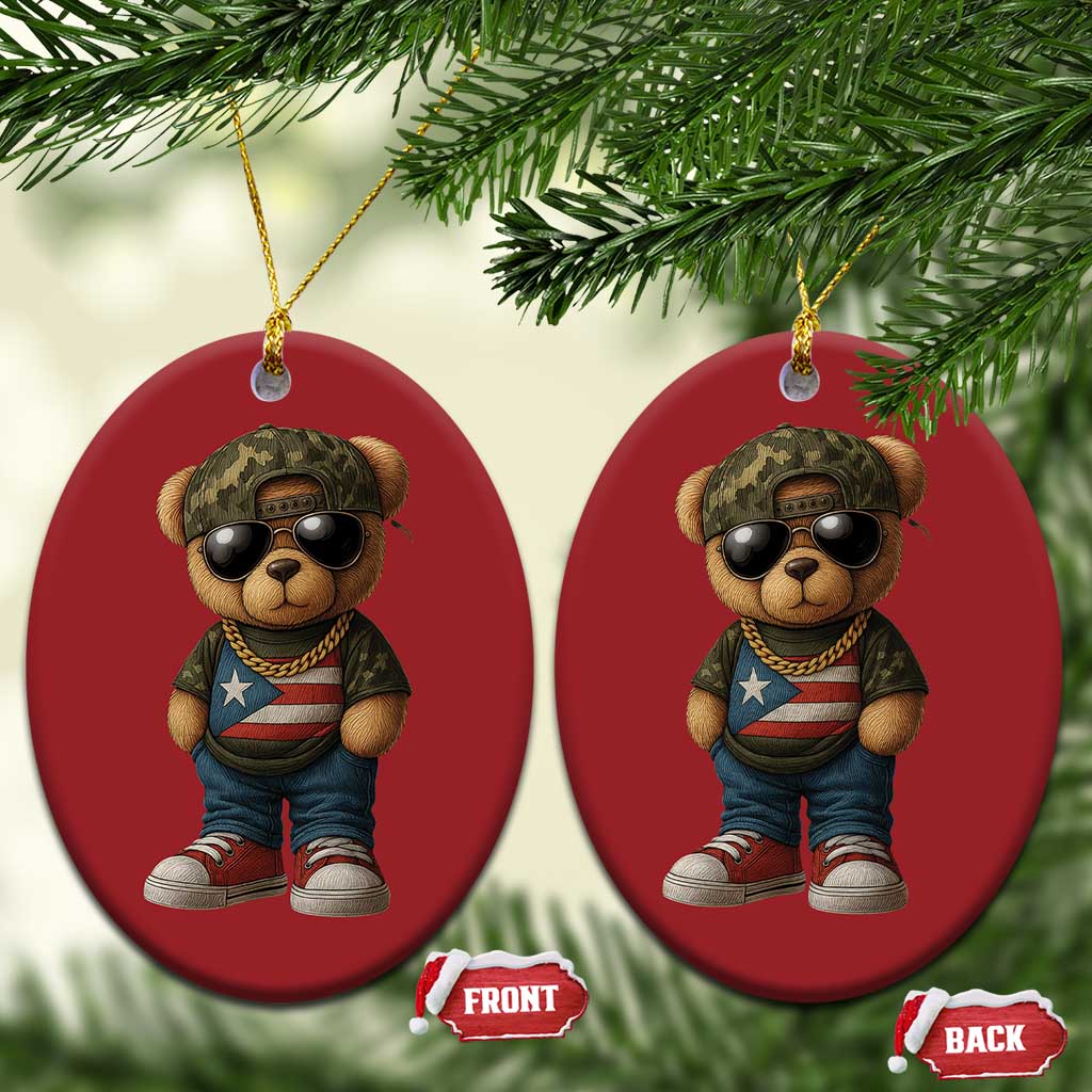 Camo Teddy Bear Puerto Rico Flag Christmas Ornament Camouflage Rican Boricua TS10 Oval Red Print Your Wear