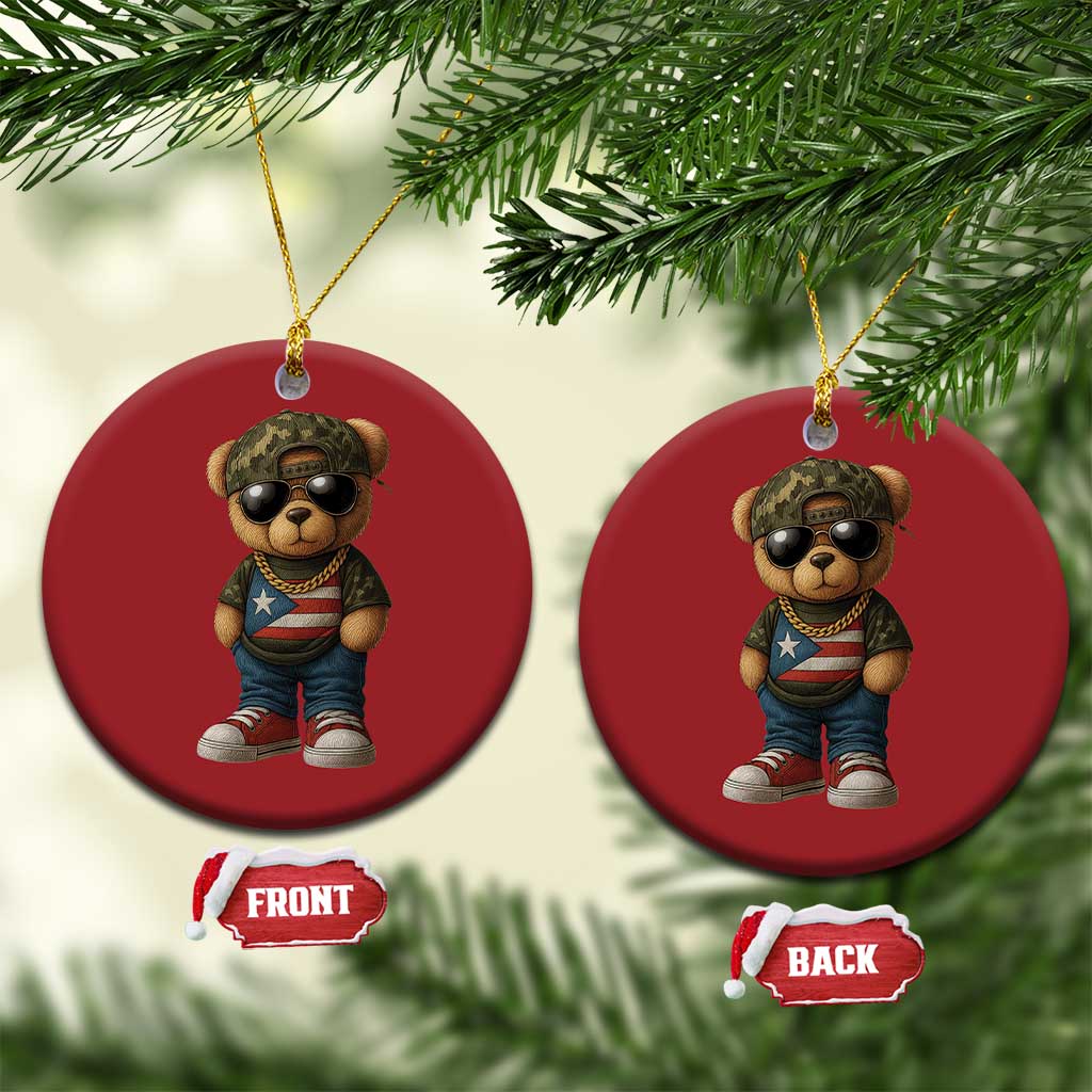 Camo Teddy Bear Puerto Rico Flag Christmas Ornament Camouflage Rican Boricua TS10 Circle Red Print Your Wear