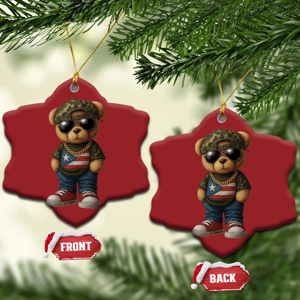 Camo Teddy Bear Puerto Rico Flag Christmas Ornament Camouflage Rican Boricua TS10 Snow Flake Red Print Your Wear