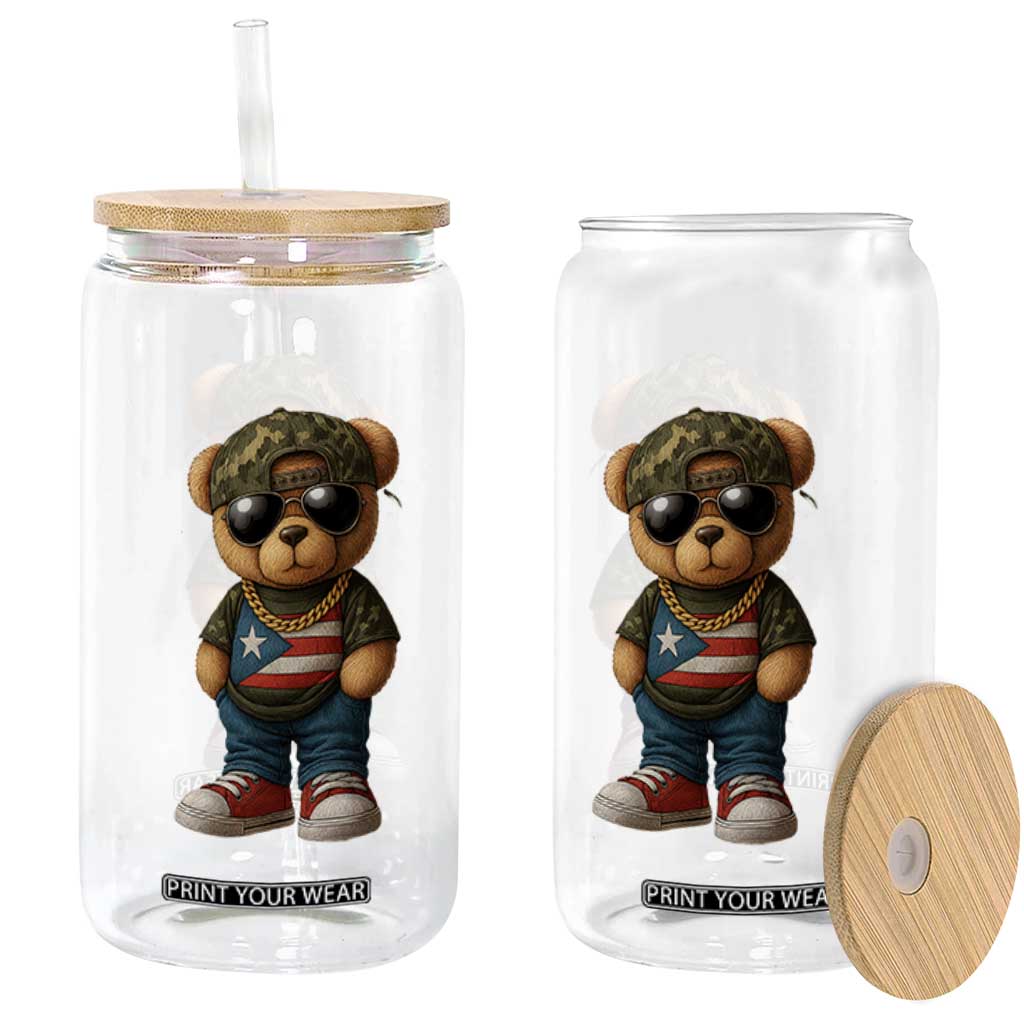 Camo Teddy Bear Puerto Rico Flag Glass Can Camouflage Rican Boricua TS10 Print Your Wear