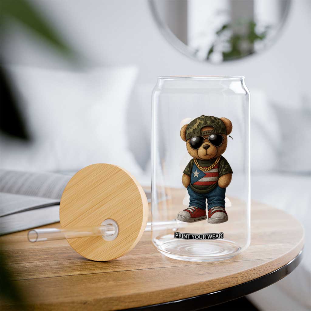 Camo Teddy Bear Puerto Rico Flag Glass Can Camouflage Rican Boricua TS10 Print Your Wear