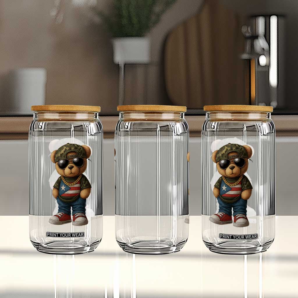 Camo Teddy Bear Puerto Rico Flag Glass Can Camouflage Rican Boricua TS10 Print Your Wear