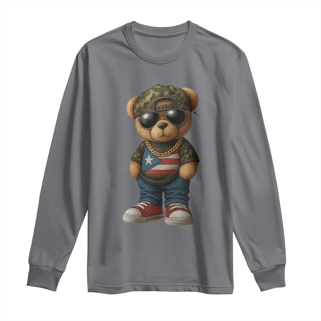 Camo Teddy Bear Puerto Rico Flag Long Sleeve Shirt Camouflage Rican Boricua TS10 Charcoal Print Your Wear