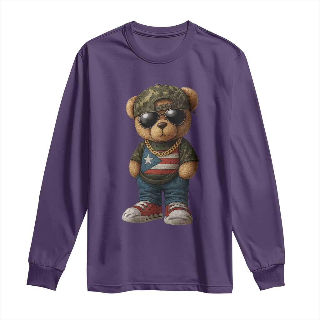 Camo Teddy Bear Puerto Rico Flag Long Sleeve Shirt Camouflage Rican Boricua TS10 Purple Print Your Wear