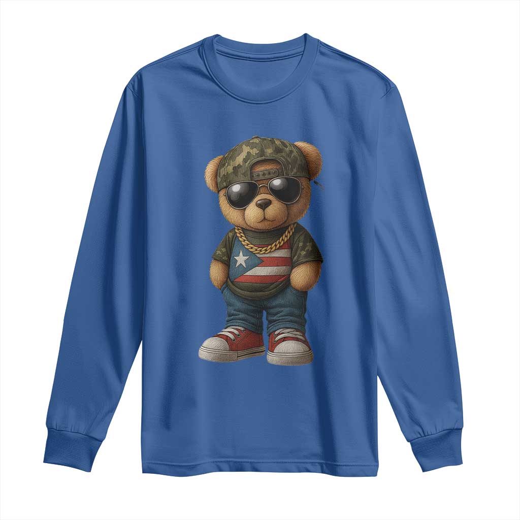 Camo Teddy Bear Puerto Rico Flag Long Sleeve Shirt Camouflage Rican Boricua TS10 Royal Blue Print Your Wear