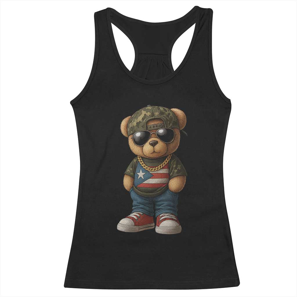 Camo Teddy Bear Puerto Rico Flag Racerback Tank Top Camouflage Rican Boricua TS10 Black Print Your Wear