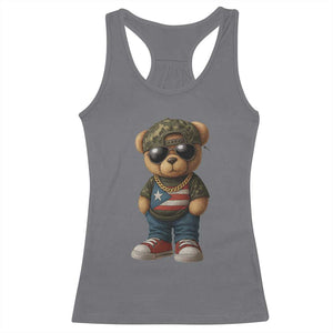 Camo Teddy Bear Puerto Rico Flag Racerback Tank Top Camouflage Rican Boricua TS10 Charcoal Print Your Wear