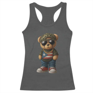 Camo Teddy Bear Puerto Rico Flag Racerback Tank Top Camouflage Rican Boricua TS10 Dark Heather Print Your Wear