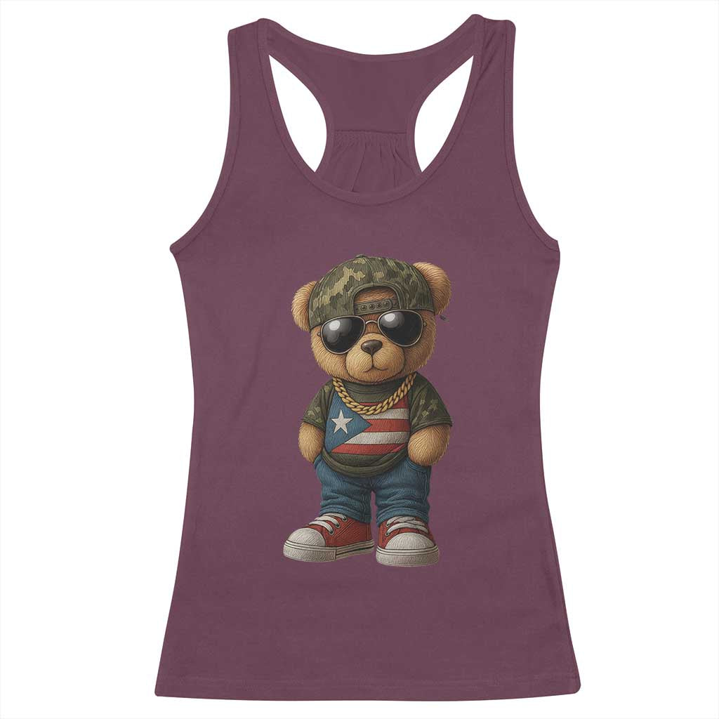 Camo Teddy Bear Puerto Rico Flag Racerback Tank Top Camouflage Rican Boricua TS10 Maroon Print Your Wear