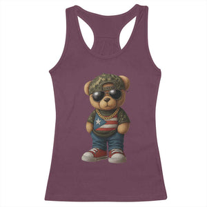 Camo Teddy Bear Puerto Rico Flag Racerback Tank Top Camouflage Rican Boricua TS10 Maroon Print Your Wear