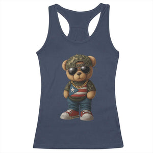 Camo Teddy Bear Puerto Rico Flag Racerback Tank Top Camouflage Rican Boricua TS10 Navy Print Your Wear