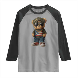 Camo Teddy Bear Puerto Rico Flag Raglan Shirt Camouflage Rican Boricua TS10 Sport Gray Black Print Your Wear