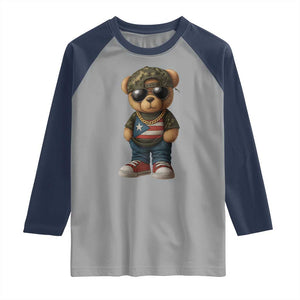 Camo Teddy Bear Puerto Rico Flag Raglan Shirt Camouflage Rican Boricua TS10 Sport Gray Navy Print Your Wear