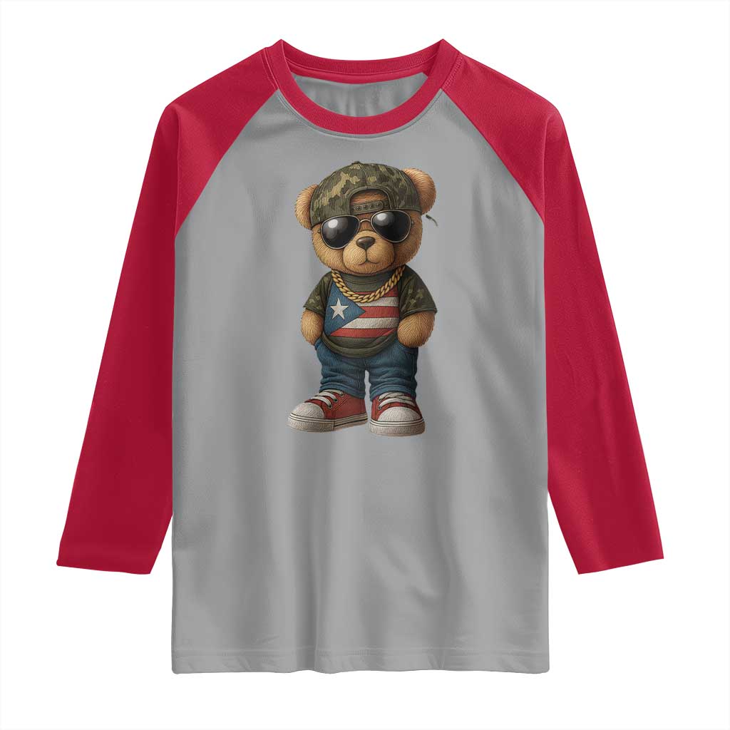 Camo Teddy Bear Puerto Rico Flag Raglan Shirt Camouflage Rican Boricua TS10 Sport Gray Red Print Your Wear