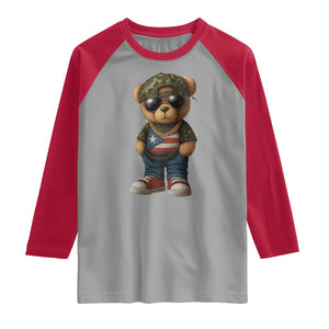 Camo Teddy Bear Puerto Rico Flag Raglan Shirt Camouflage Rican Boricua TS10 Sport Gray Red Print Your Wear