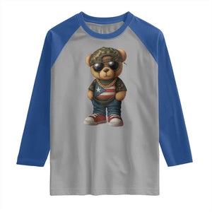 Camo Teddy Bear Puerto Rico Flag Raglan Shirt Camouflage Rican Boricua TS10 Sport Gray Royal Print Your Wear