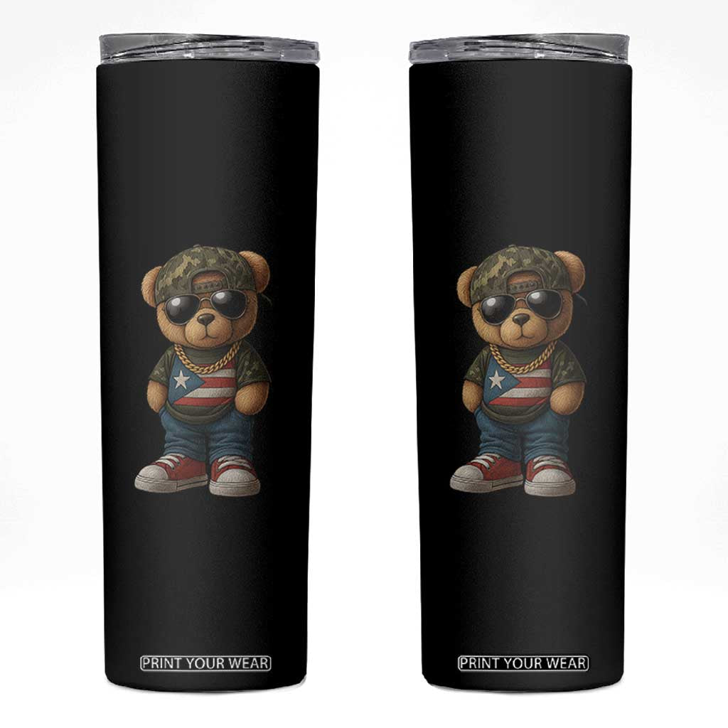 Camo Teddy Bear Puerto Rico Flag Skinny Tumbler Camouflage Rican Boricua TS10 Black Print Your Wear