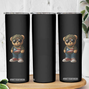 Camo Teddy Bear Puerto Rico Flag Skinny Tumbler Camouflage Rican Boricua TS10 Print Your Wear