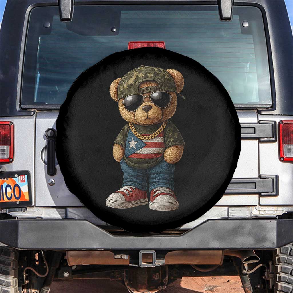 Camo Teddy Bear Puerto Rico Flag Spare Tire Cover Camouflage Rican Boricua TS10 No hole Black Print Your Wear