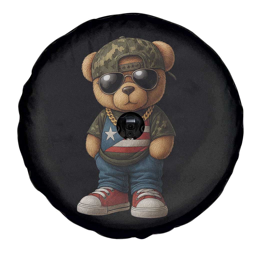 Camo Teddy Bear Puerto Rico Flag Spare Tire Cover Camouflage Rican Boricua TS10 Print Your Wear