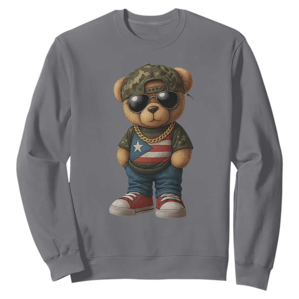 Camo Teddy Bear Puerto Rico Flag Sweatshirt Camouflage Rican Boricua TS10 Charcoal Print Your Wear